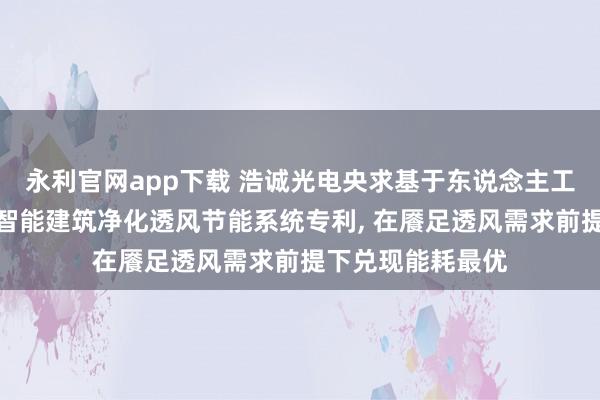 永利官网app下载 浩诚光电央求基于东说念主工智能动态约束的智能建筑净化透风节能系统专利， 在餍足透风需求前提下兑现能耗最优